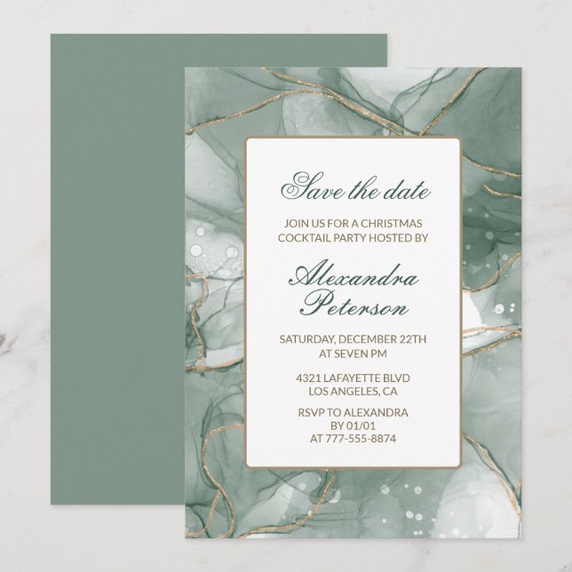 Invitation Élégant Noël Cocktail Party Enregistrer la date (Devant / Derrière)