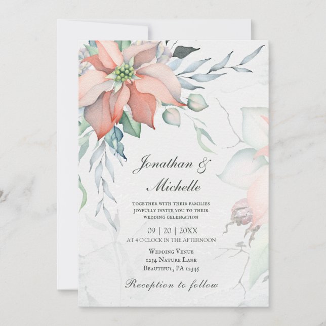 Invitation Élégant Noël d'hiver Floral Mariage chrétien (Devant)