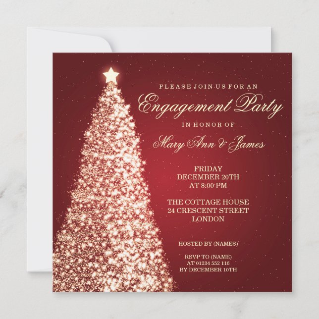 Invitation Élégant Noël Engagement Party Gold Red (Devant)