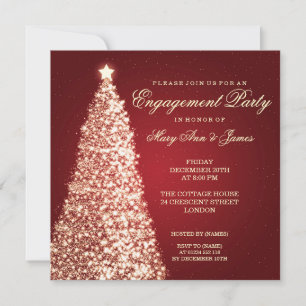 Invitation Élégant Noël Engagement Party Gold Red