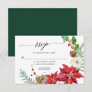 Invitation Élégant Noël Floral Bourgogne Rouge Foliage RSVP