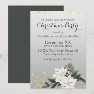Invitation Élégant Noël floral d'hiver blanc et vert