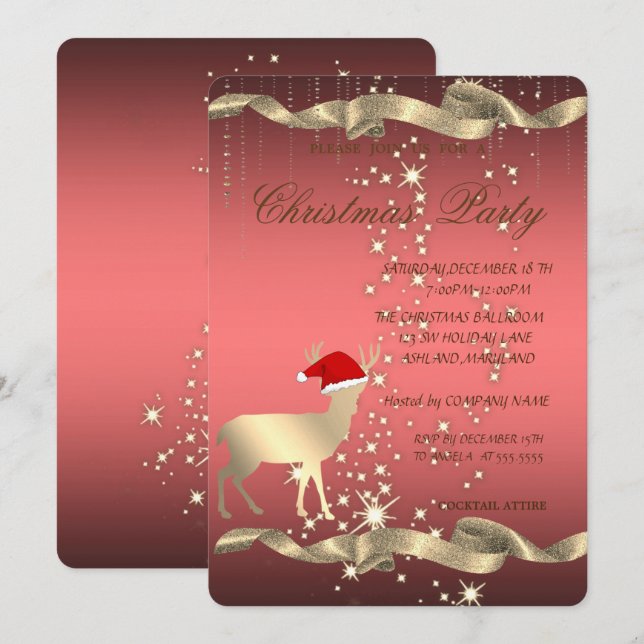 Invitation Élégant Noël Père Noël Chapeau, Fête de Noël (Devant / Derrière)