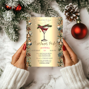 Invitation Élégant Noël Pin Sylvestre Cloche Poinsettia Noël 