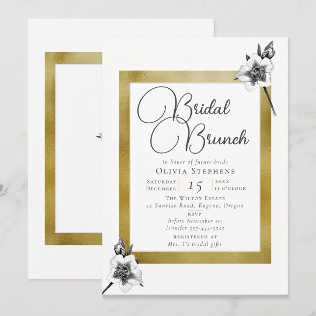 Invitation Élégant Noël Rose Gold Noël Bridal Brunch (Devant / Derrière)