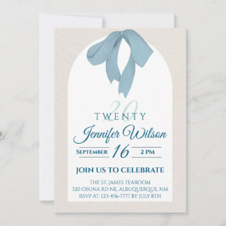 Invitation Elégant Nœud Bleu pour les 20 ans