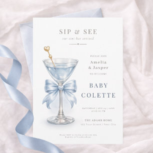 Invitation Élégant Nœud de Coquette Martini Garçon Sip and Se