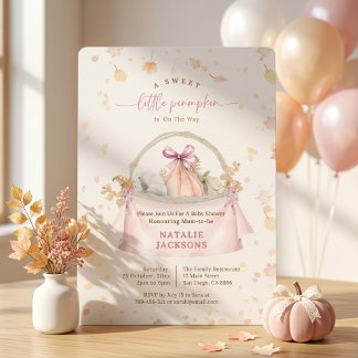 Invitation Élégant Nœud Douce Petite Citrouille Rose Baby Sho