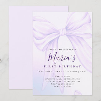 Invitation Elégant Nœud Lavande Personnalisé pour un Premier