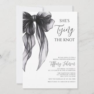 Invitation Élégant Nœud Noir Elle Noue le Nœud Mariage Show