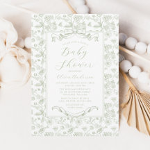 Élégant Nœud Vert Sauge Fête de Bébé Florale Vinta