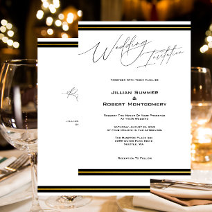 Invitation Élégant Noir avec Mariage Or