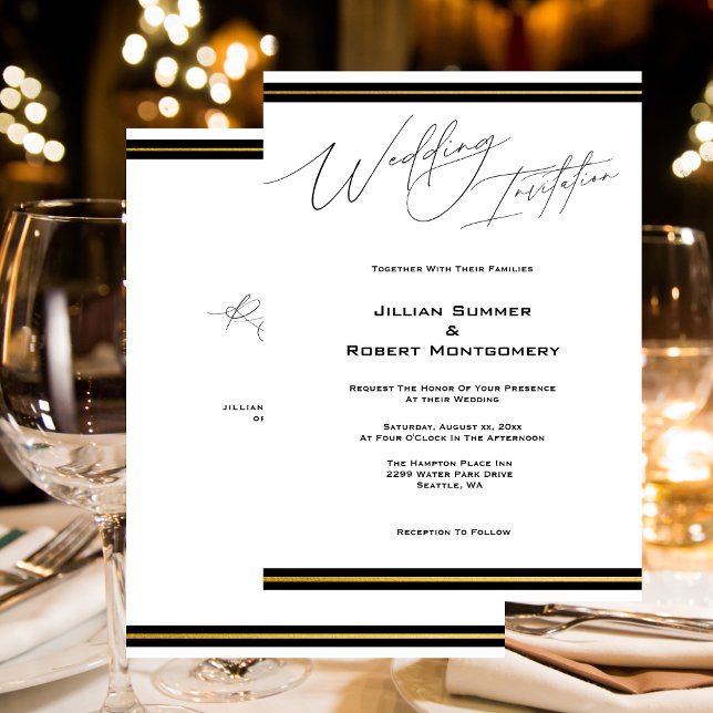 Invitation Élégant Noir avec Mariage Or (Elegant Black with Gold Wedding Invitation)
