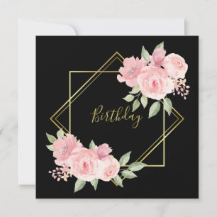 Invitation Élégant noir avec roses roses roses roses Invitati