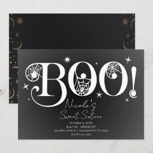 Invitation Elégant noir blanc BOO Magique Halloween Sweet 16
