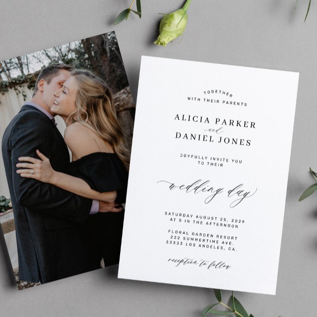 Invitation Élégant noir blanc classique mariage photo personn (Créateur téléchargé)