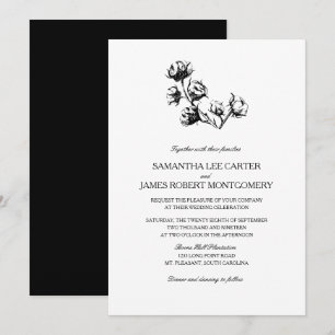 Invitation Élégant noir blanc de coton Plante Mariage