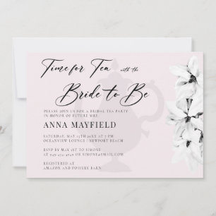 Invitation Elégant Noir Blanc Magnolia Temps pour Tea Bridal