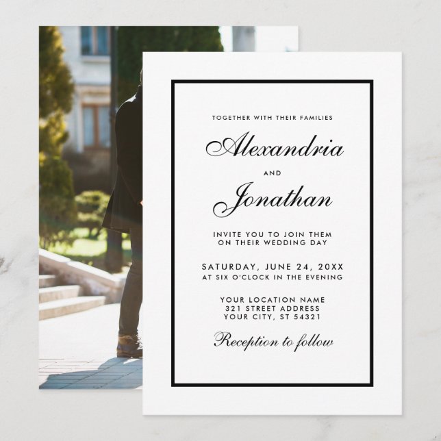 Invitation Elégant Noir & Blanc Mariage Inviter Photo (Devant / Derrière)