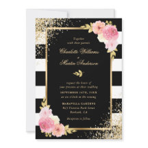 Élégant noir blanc or bleu rose Mariage floral