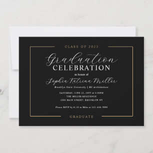 Invitation Élégant Noir Classe d'or Graduate Party