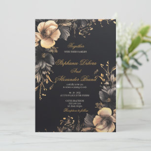 Invitation Élégant Noir classique foncé gothique Mariage flor