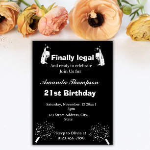 Invitation Elégant Noir Enfin Légal 21ème Anniversaire