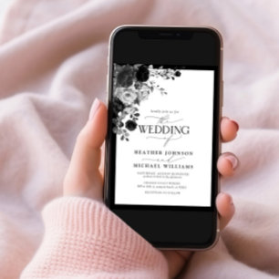 Invitation Elégant noir et blanc Aquarelle florale Script