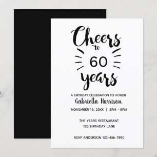 Invitation Elégant noir et blanc brille à 60 ans
