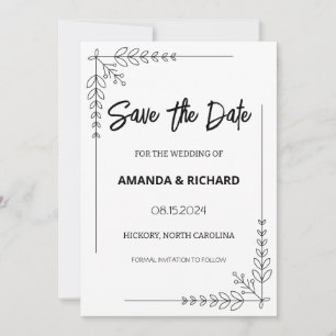 Invitation Élégant noir et blanc Enregistrer la date