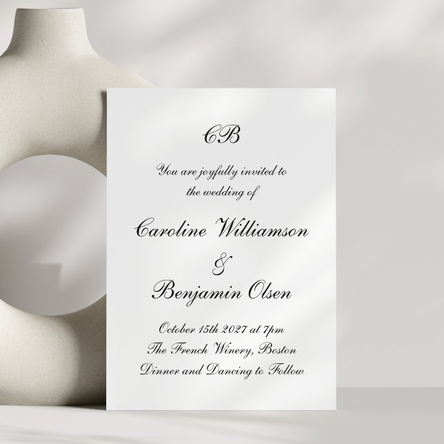 Invitation Élégant noir et blanc intemporel script minimalist (Créateur téléchargé)