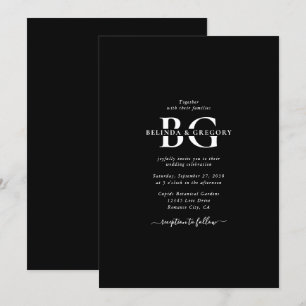 Invitation Élégant Noir et Blanc Monogramme Initiales Mariage