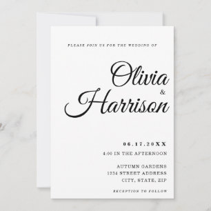 Invitation Élégant noir et blanc tout en un Mariage