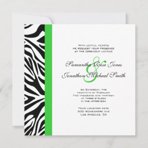 Invitation Élégant noir et blanc Zebra Lime Mariage vert