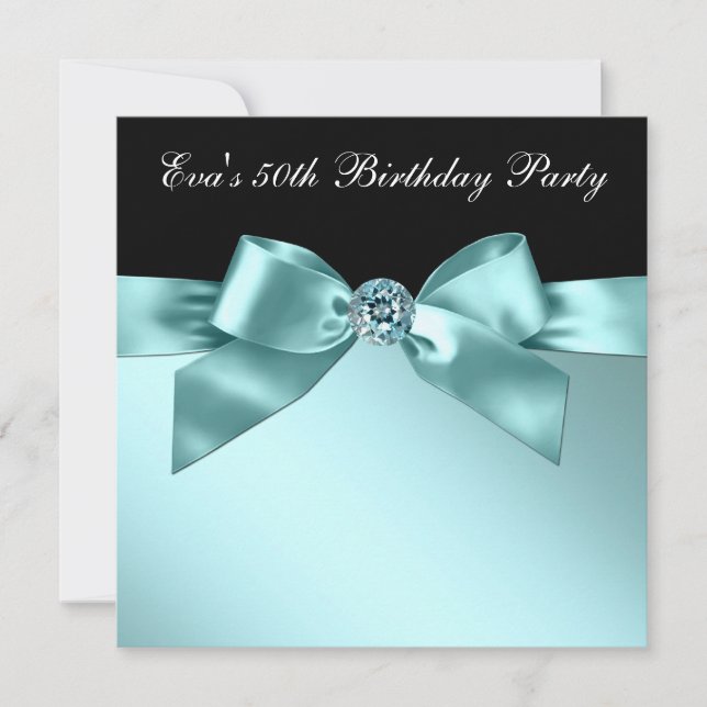 Invitation Elégant Noir et Bleu Turquoise 50ème anniversaire (Devant)