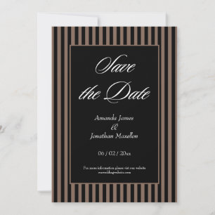 Invitation Elégant noir et Brown rayures Enregistrer la date