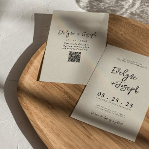 Invitation Elégant noir et crème minimal Boho QR Code Mariage