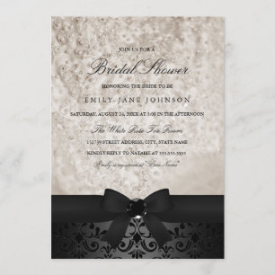 Invitation Élégant noir et ivoire Bow Fête des mariées Invita