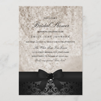 Invitation Élégant noir et ivoire Bow Fête des mariées Invita