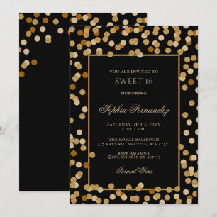 Invitation Élégant noir et or doux 16