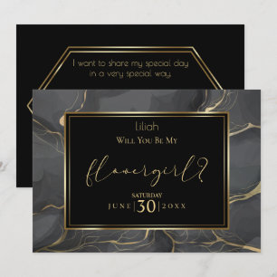 Invitation Élégant Noir et Or Seras-tu ma Demoiselle d'Honneu
