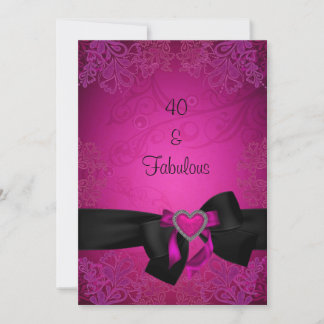 Invitation Elégant noir et rose Fabuleux 40e anniversaire