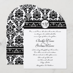 Invitation Elégant noir Faux gravé Floral Mariage damassé