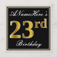 Elégant, Noir, Faux Or 23ème Anniversaire + Nom