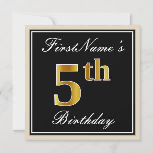 Invitation Elégant, Noir, Faux Or 5ème anniversaire + Nom