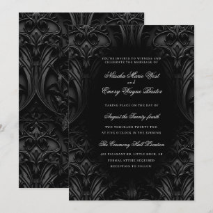 Invitation Élégant noir gothique Damask Moody Mariage