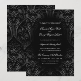 Invitation Élégant noir gothique Damask Moody Mariage