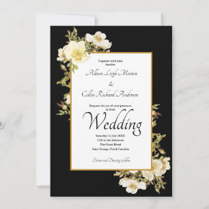 Invitation Elégant noir ivoire Vintage Rose de luxe Mariage