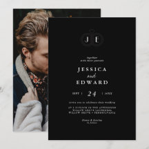 Élégant noir noir blanc Monogramme Mariage photo