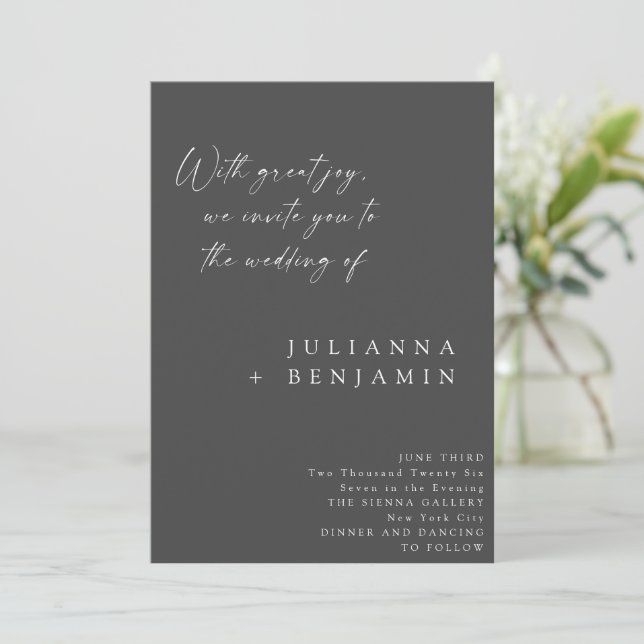 Invitation Élégant noir noir noir minimaliste Mariage de scri (Debout devant)